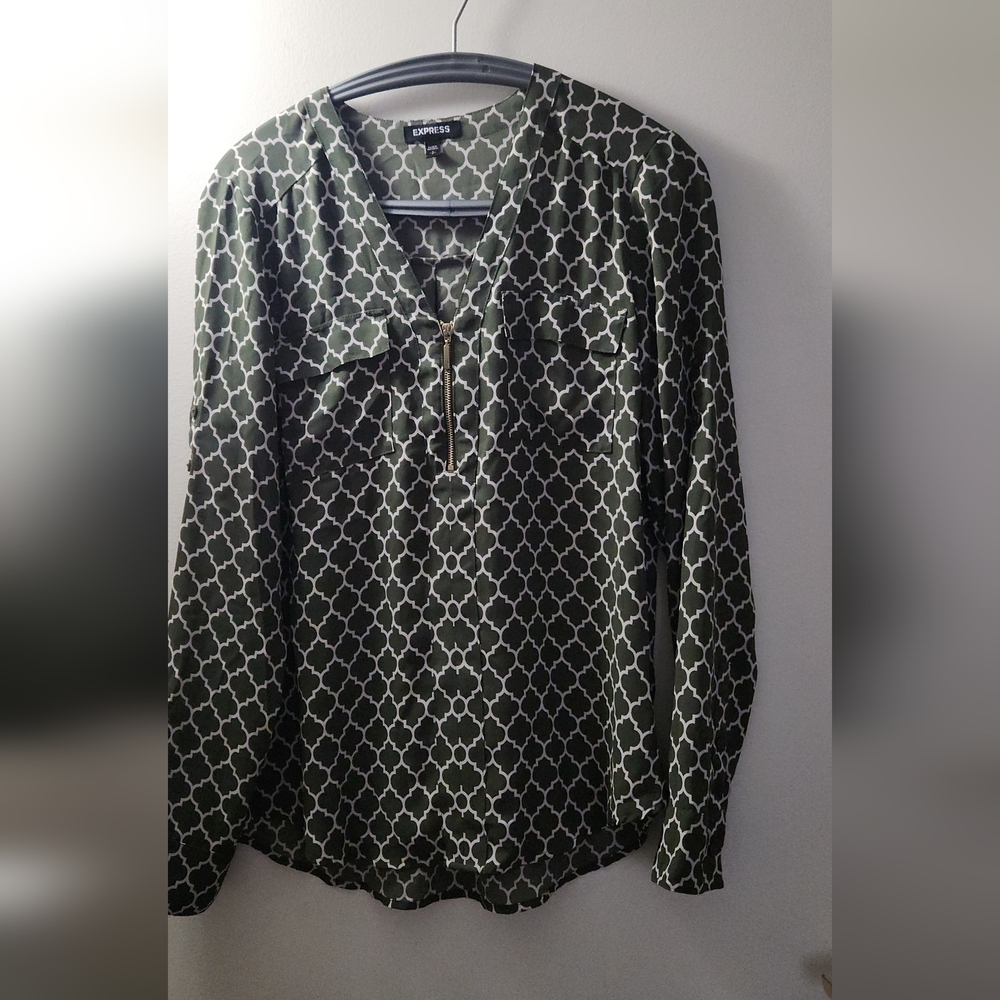Express Women's Olive Geometric Blouse